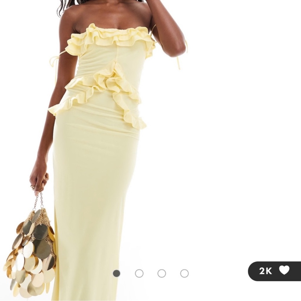 ASOS Pastel Yellow Off-Shoulder Ruffle Maxi Dress